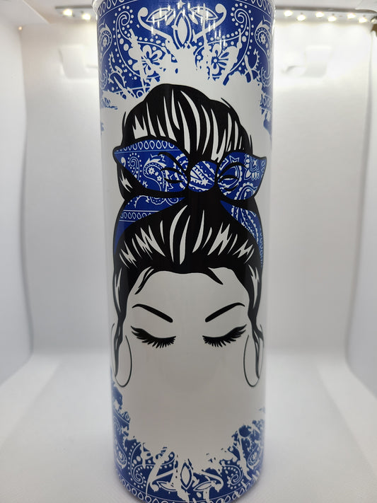 Messy Hair Bun Girl - Tumbler (Blue Bandana)