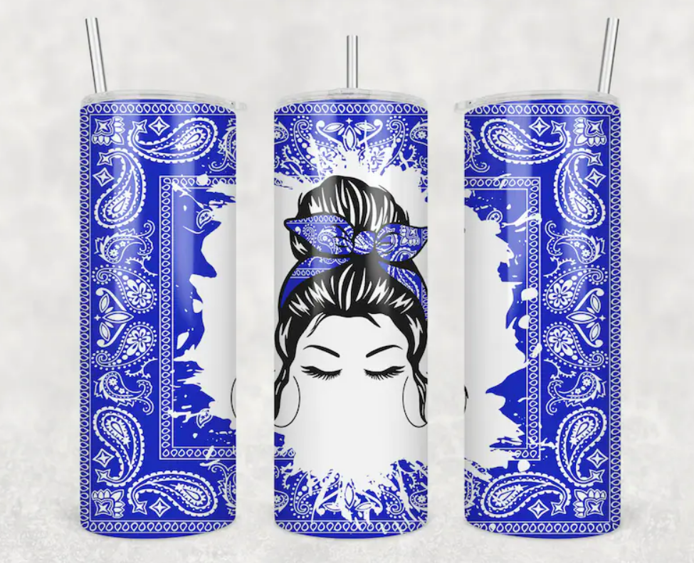 Messy Hair Bun Girl - Tumbler (Blue Bandana)